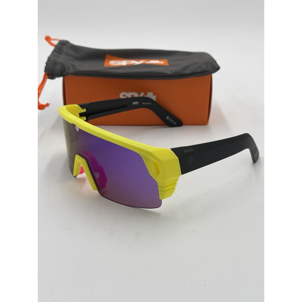 SPY MONOLITH 5050 Sunglasses | Matte Neon Yellow / Bronze Purple Spectra Mirror - Picture 2 of 9